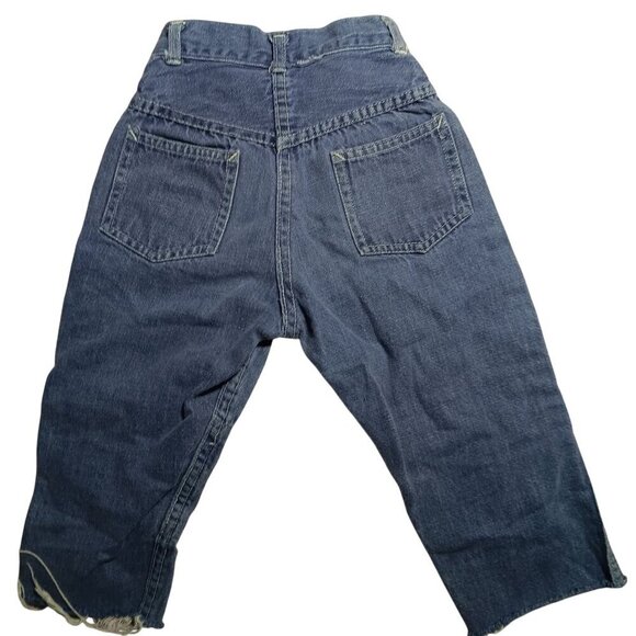 6 Vintage 1970's 18x12 Boys Jeans Raw DENIM FRAYED EDGE HIPPY PLAY - Picture 2 of 5